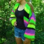 Плетена жилетка от мохер, дебел и дебел пуловер с балонен ръкав