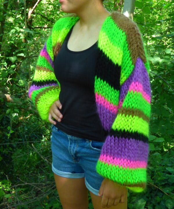 Плетена жилетка от мохер, дебел и дебел пуловер с балонен ръкав