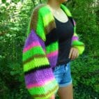 Плетена жилетка от мохер, дебел и дебел пуловер с балонен ръкав