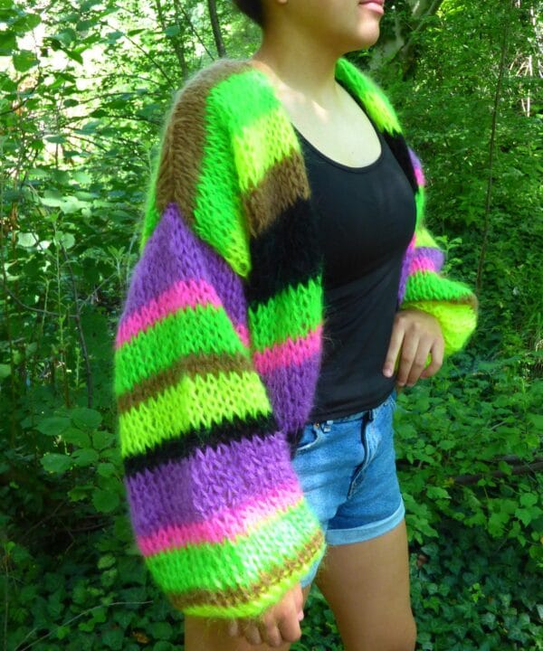 Плетена жилетка от мохер, дебел и дебел пуловер с балонен ръкав