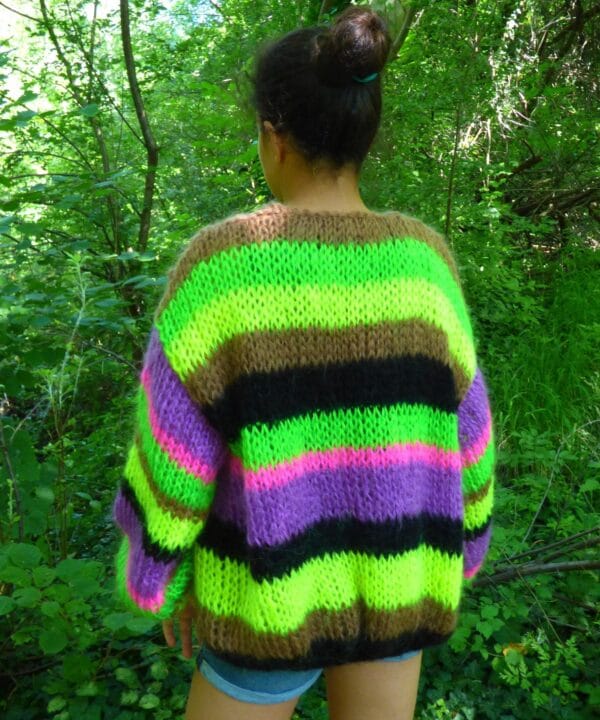 Плетена жилетка от мохер, дебел и дебел пуловер с балонен ръкав