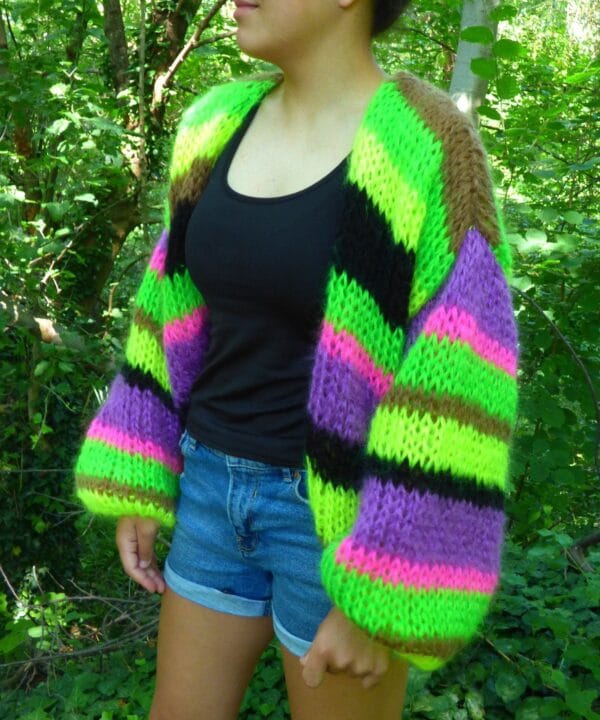 Плетена жилетка от мохер, дебел и дебел пуловер с балонен ръкав