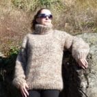 Thick Mohair Sweater Turtleneck Chunky Knit ,Melange Pullover 4 Strands