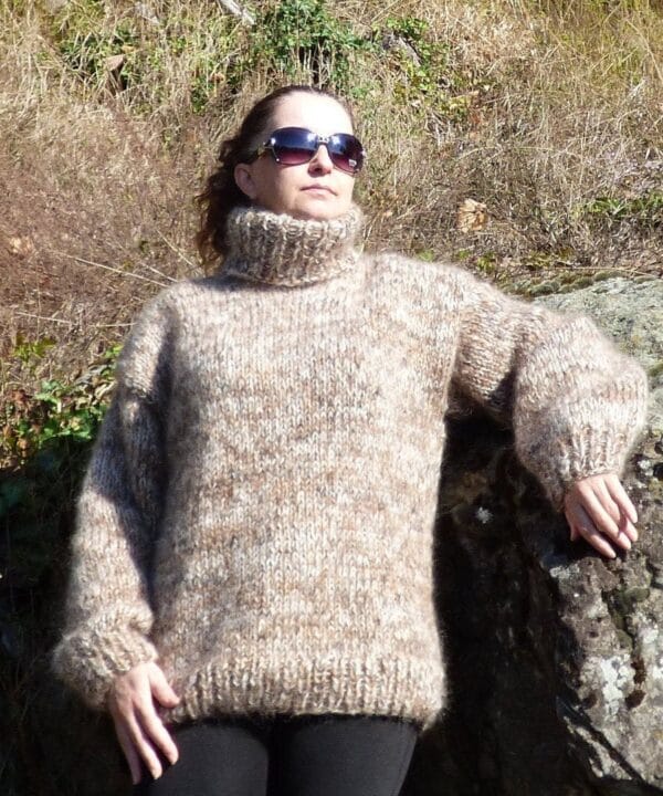Thick Mohair Sweater Turtleneck Chunky Knit ,Melange Pullover 4 Strands