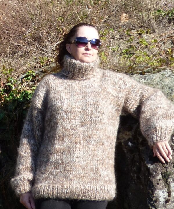 Thick Mohair Sweater Turtleneck Chunky Knit ,Melange Pullover 4 Strands