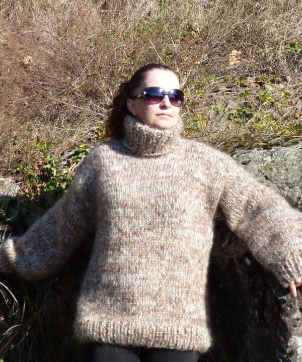 Thick Mohair Sweater Turtleneck Chunky Knit ,Melange Pullover 4 Strands