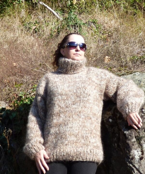 Thick Mohair Sweater Turtleneck Chunky Knit ,Melange Pullover 4 Strands