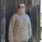 Thick Mohair Sweater Turtleneck Chunky Knit ,Melange Pullover 4 Strands