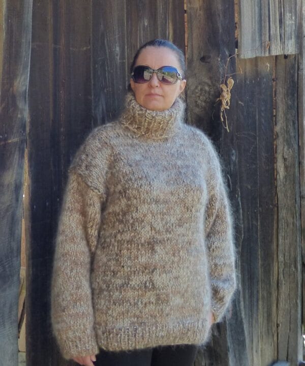 Thick Mohair Sweater Turtleneck Chunky Knit ,Melange Pullover 4 Strands