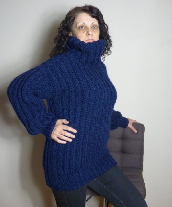 Thick Wool Sweater Men Turtleneck Handknit Chunky Pullover 4 Strands Handmade Ribble Jumper