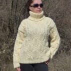 Wool Sweater Men Thick and Chunky Pullover Turtleneck Cable Hand Knit