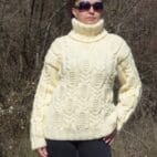 Wool Sweater Men Thick and Chunky Pullover Turtleneck Cable Hand Knit