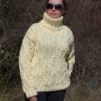 Wool Sweater Men Thick and Chunky Pullover Turtleneck Cable Hand Knit