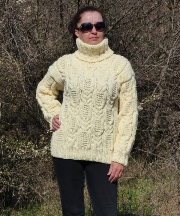 Wool Sweater Men Thick and Chunky Pullover Turtleneck Cable Hand Knit