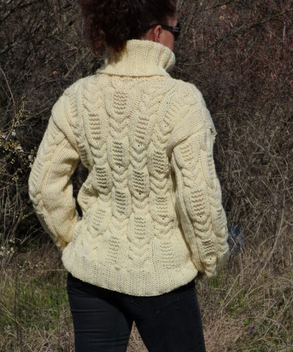 Wool Sweater Men Thick and Chunky Pullover Turtleneck Cable Hand Knit