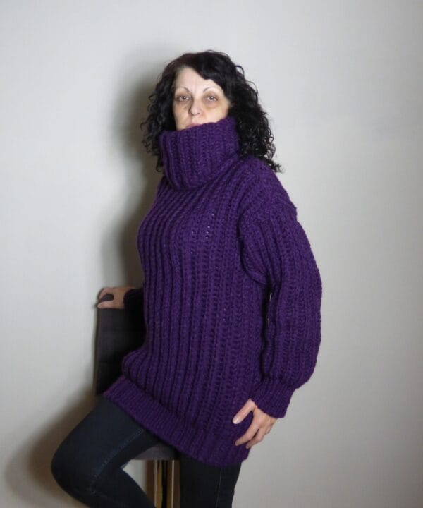 Wool Thick Sweater Men Turtleneck Long Chunky Pullover Knitted with 4 Strands