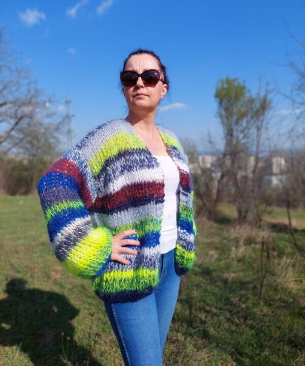 Жилетка от мохер, дамска многоцветна плетена жилетка, мек и пухкав пуловер