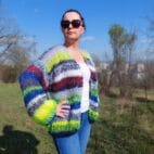 Жилетка от мохер, дамска многоцветна плетена жилетка, мек и пухкав пуловер