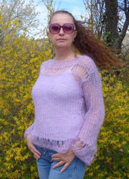 Плетен дамски пуловер от фин мохер Siska Handknit