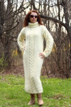 Плетена дълга дамска рокля от мохер с поло яка Siska Handknit