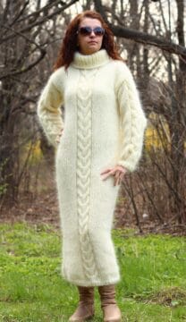 Плетена дълга дамска рокля от мохер с поло яка Siska Handknit