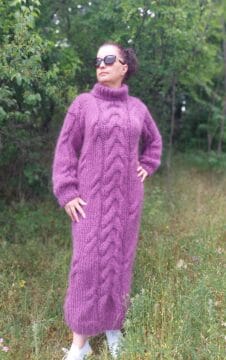 Дамска дълга плетена рокля от мохер с поло яка Siska Handknit