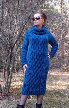 Дамска плетена вълнена рокля деним Siska Handknit