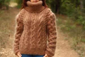 Плетен мъжки дебел пуловер от мохер с поло яка Siska Handknit