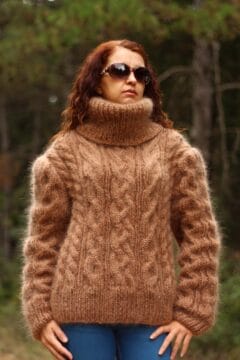 Плетен мъжки дебел пуловер от мохер с поло яка Siska Handknit