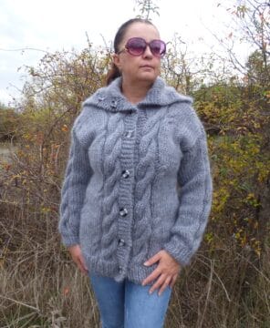 Плетена дамска жилетка от мохер с поло яка Siska Handknit