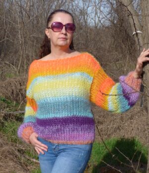 Дамски плетен пуловер от мохер многоцветен Siska Handknit